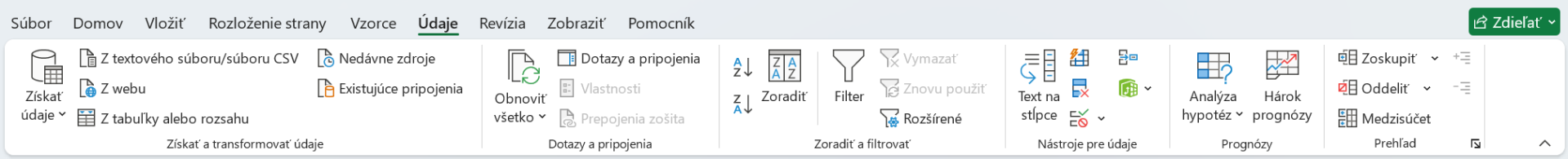 Karta Údaje v Microsoft Excel - Základy Microsoft Excel