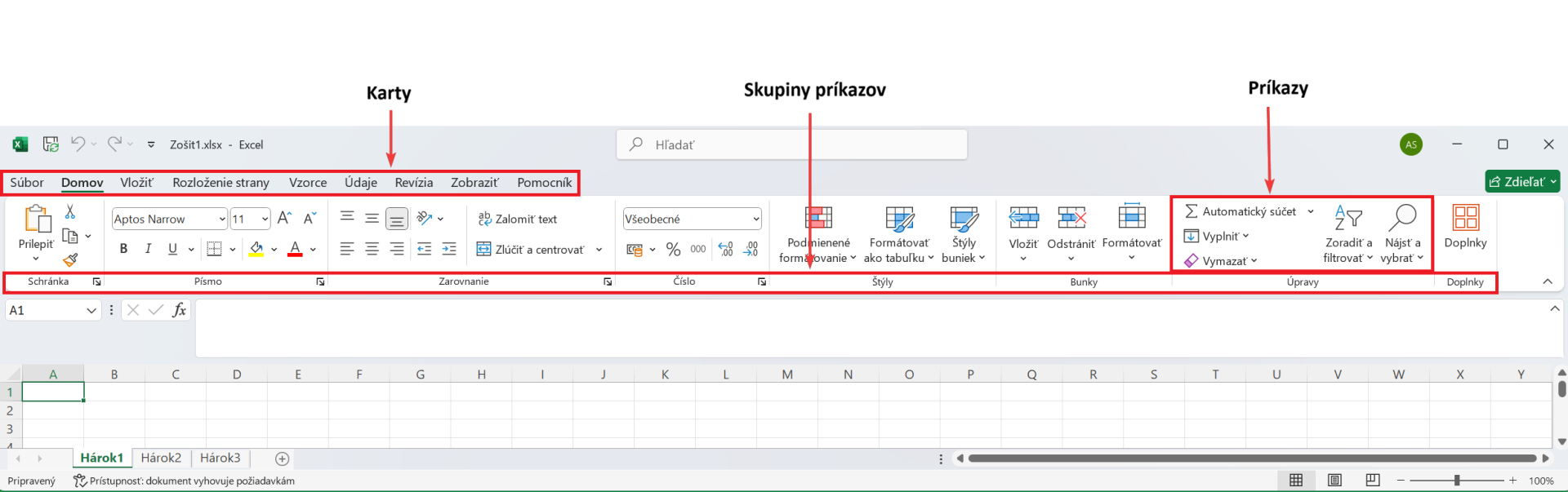 Pás s nástrojmi v aplikácii Microsoft Excel - Základy Microsoft Excel