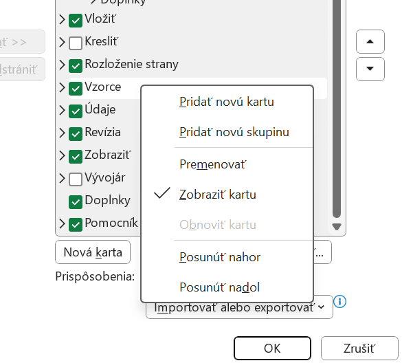 Nastavenie kariet v Microsoft Excel - Základy Microsoft Excel