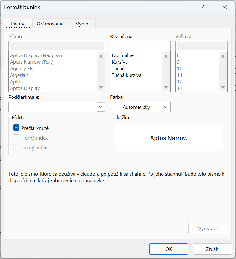Okno Formát buniek na určenie nového štýlu tabuľky - Základy Microsoft Excel