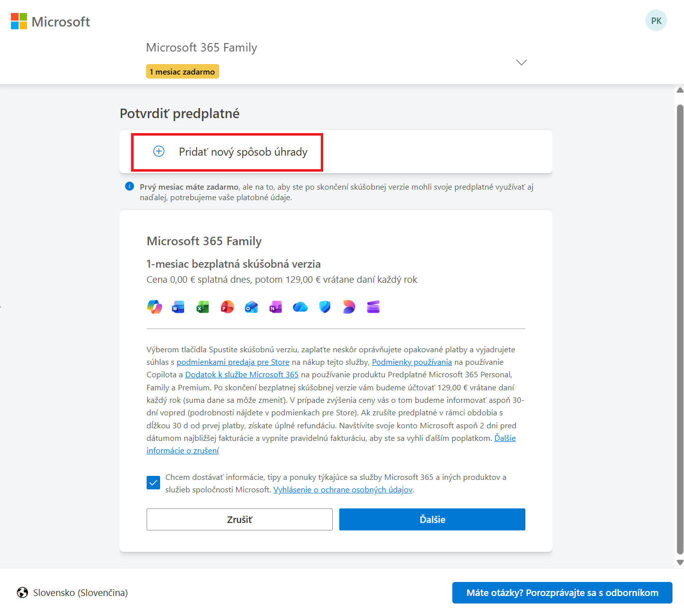 Nastavenie platobnej metódy - Základy Microsoft Excel
