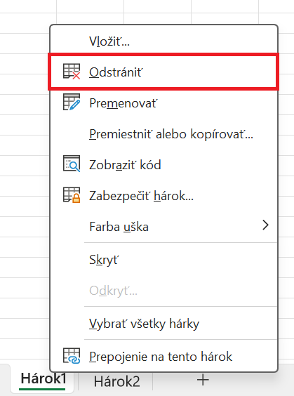 Ponuka odstránenia hárka - Základy Microsoft Excel