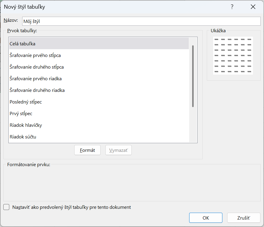 Ponuka vytvorenia nového štýlu tabuľky - Základy Microsoft Excel