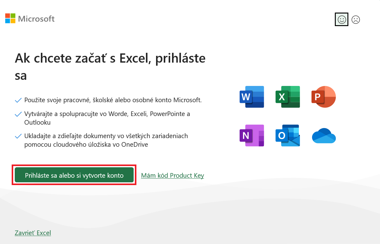 Nové prihlásenie účtom Microsoft - Základy Microsoft Excel