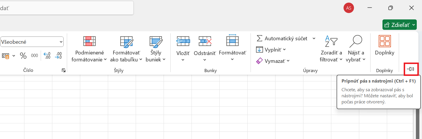 Pripnúť pás s nástrojmi - Základy Microsoft Excel