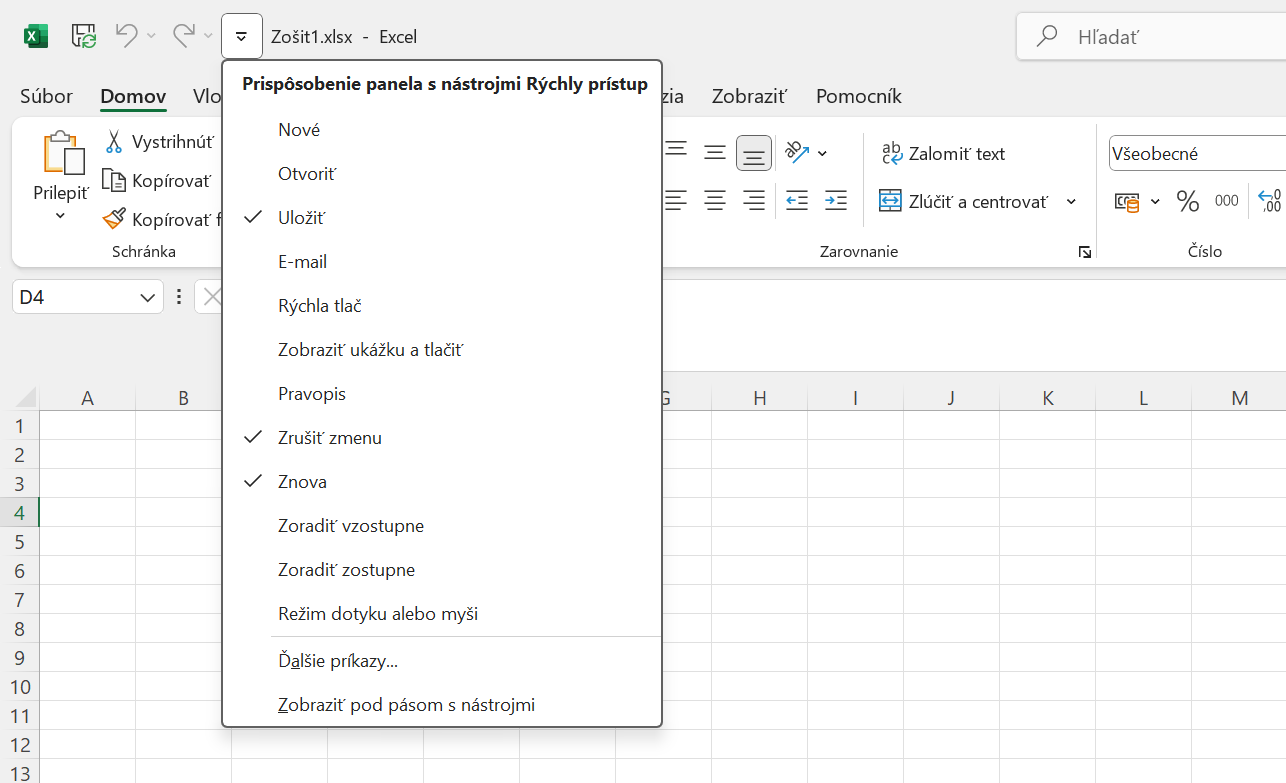 Prispôsobenie panela rýchleho prístupu v Microsoft Excel - Základy Microsoft Excel