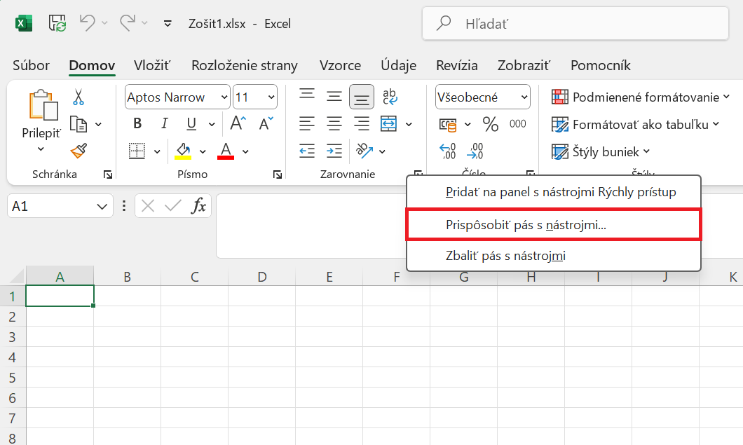 Prispôsobenie Pásu s nástrojmi v Microsoft Excel - Základy Microsoft Excel