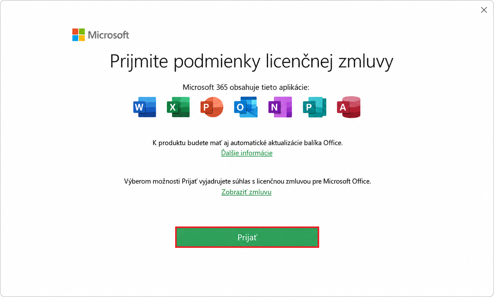 Súhlas s licenčnými podmienkami - Základy Microsoft Excel