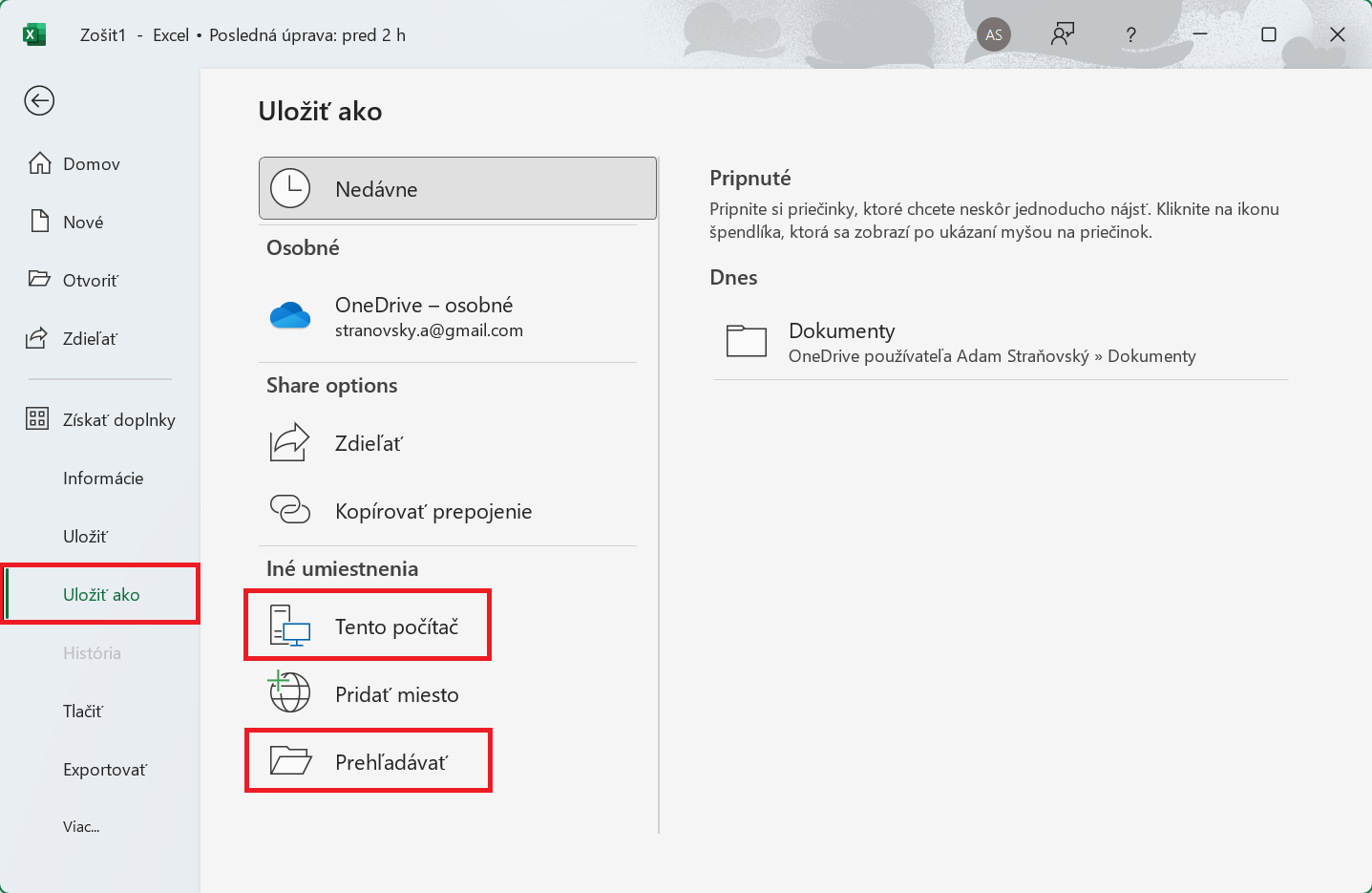 Voľba Uložiť ako - Základy Microsoft Excel