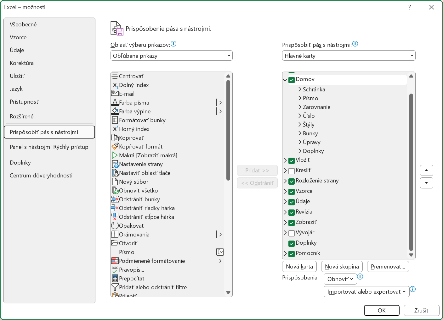 Úprava Pásu s nástrojmi v Microsoft Excel - Základy Microsoft Excel