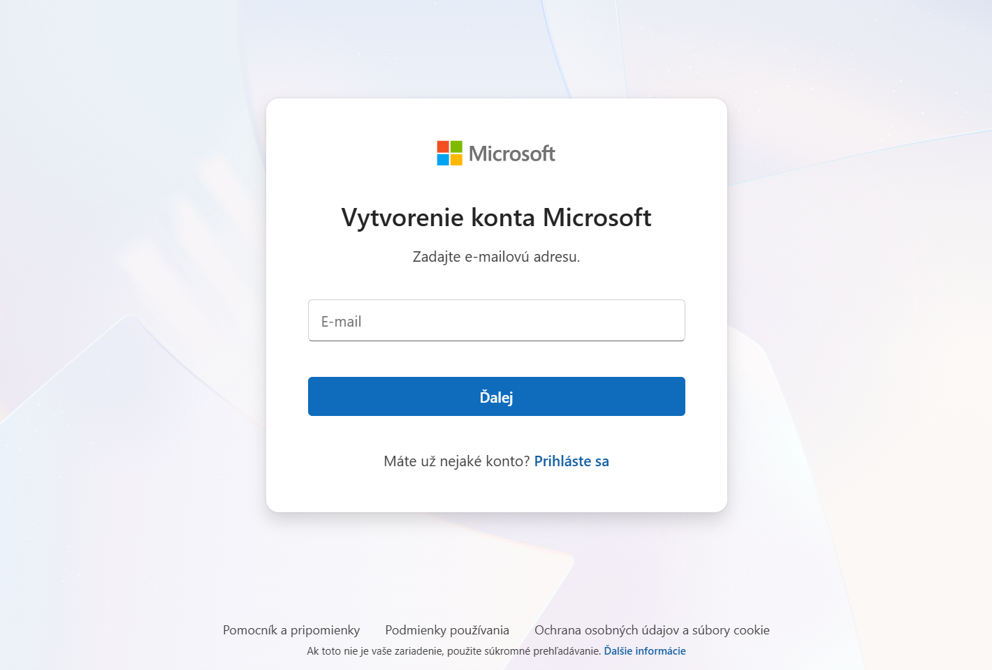 Registrácia účtu Microsoft - Základy Microsoft Excel