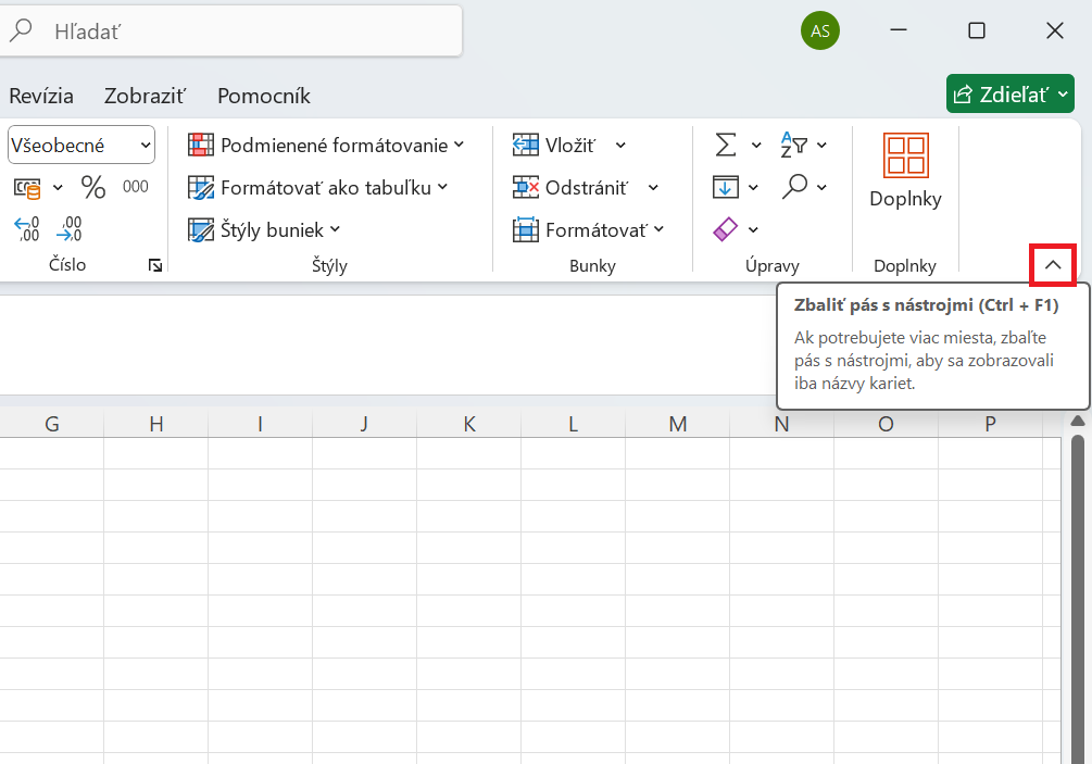 Zbaliť pás s nástrojmi - Základy Microsoft Excel