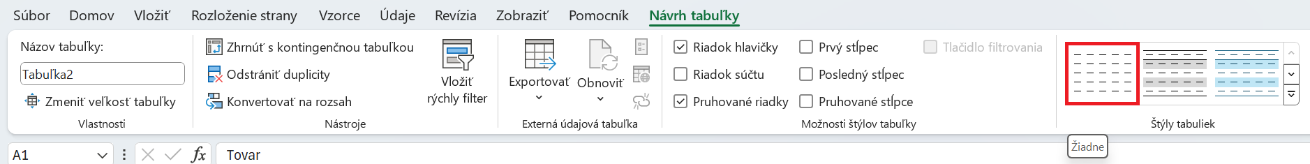 Možnosť zachovania tabuľky bez štýlovania - Základy Microsoft Excel