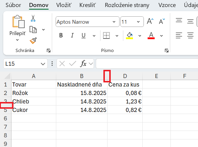 Zvýraznenie skrytých riadkov a stĺpcov v Exceli - Základy Microsoft Excel