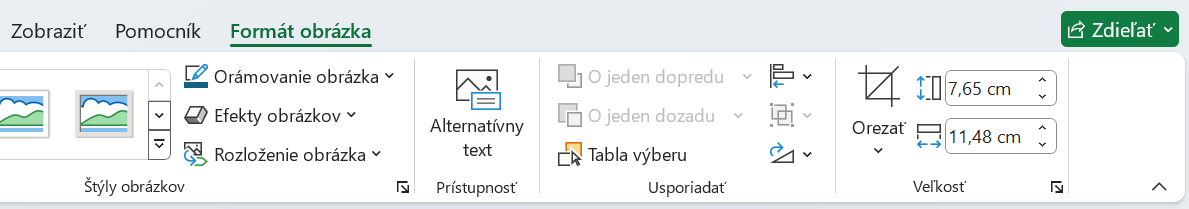 Karta Formát obrázka na úpravu jeho veľkosti - Základy Microsoft Excel