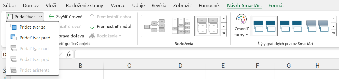 Ponuka pridania položky SmartArtu - Základy Microsoft Excel