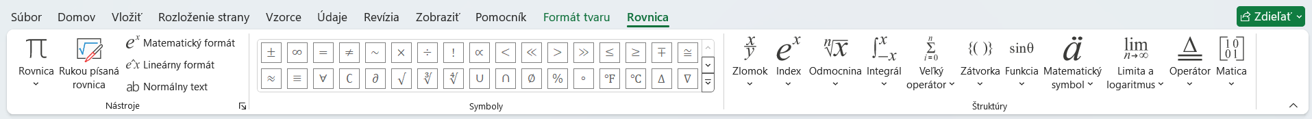 Ukážka možností karty Rovnica - Základy Microsoft Excel