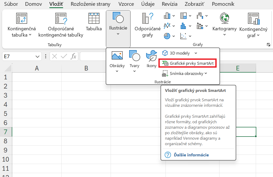 Vloženie diagramu SmartArt z karty Domov - Základy Microsoft Excel