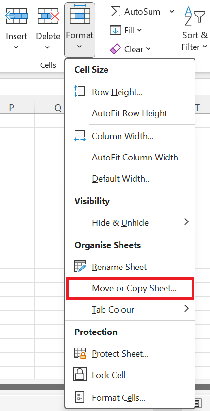 Ponuka kopírovania listu na karte Home - Základy Microsoft Excel