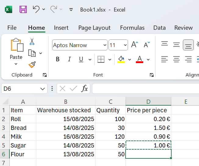 Ukážka vybratia záznamu s cenou - Základy Microsoft Excel
