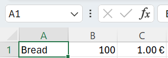 Ukážka zápisu meny - Základy Microsoft Excel