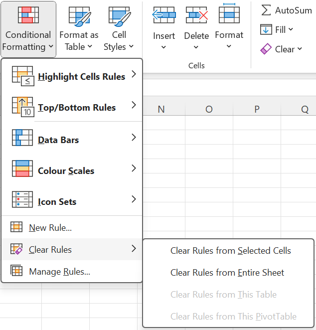Ponuka vymazania pravidiel podmieneného formátovania - Základy Microsoft Excel