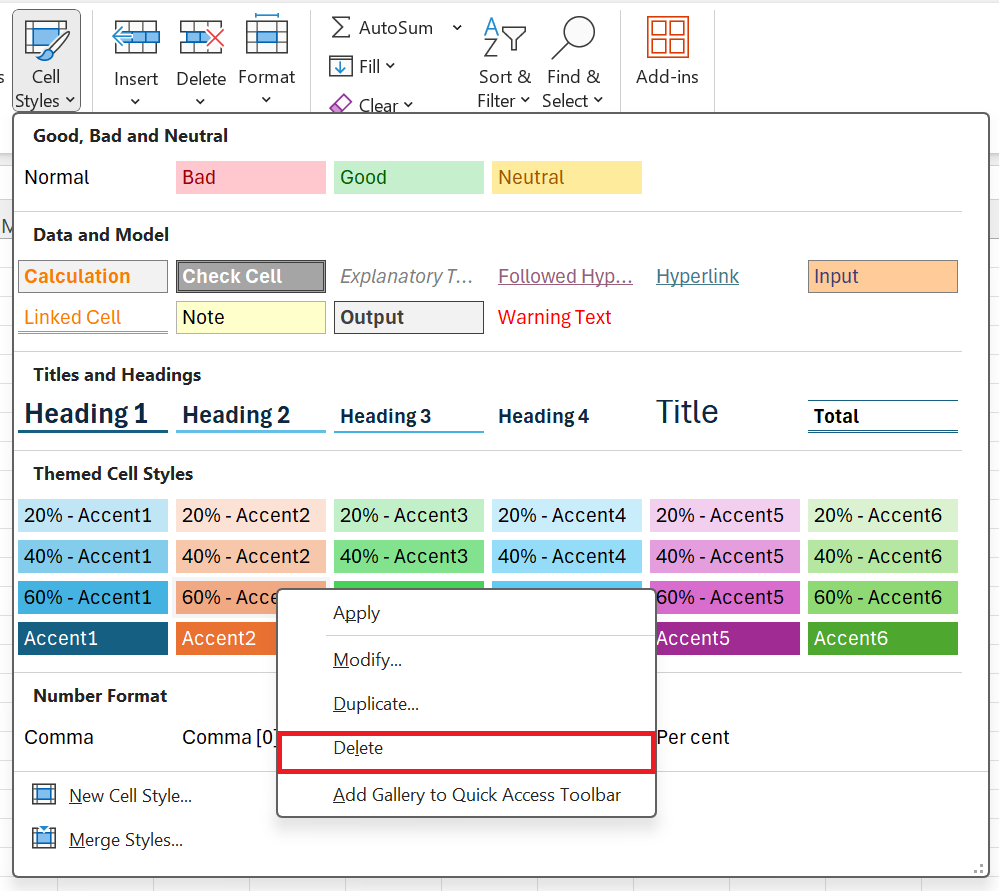 Možnosť odstránenia vybraného štýlu - Základy Microsoft Excel
