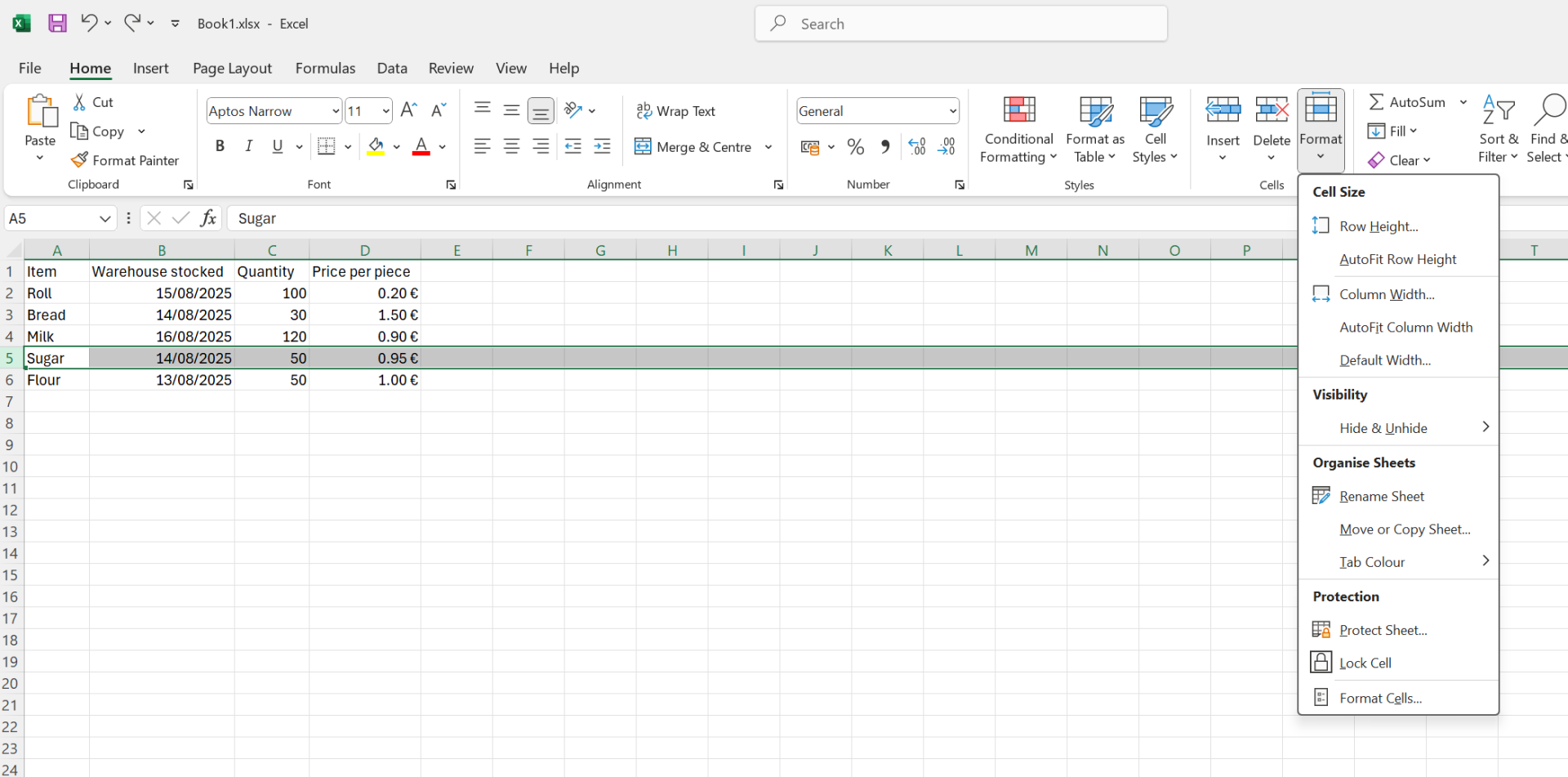 Zobrazenie ponuky Format - Základy Microsoft Excel