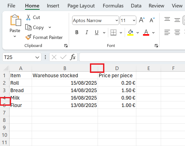 Zvýraznenie skrytých riadkov a stĺpcov v Exceli - Základy Microsoft Excel