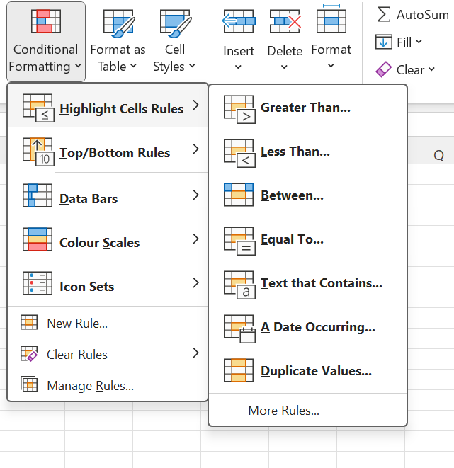 Ponuka pravidiel zvýraznenia buniek - Základy Microsoft Excel