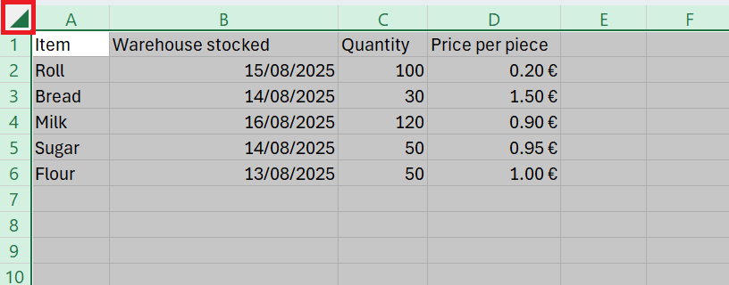 Tlačidlo Select All v Exceli - Základy Microsoft Excel