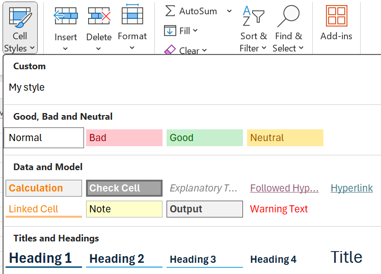 Ukážka novo uloženého štýlu v okne Cell Styles - Základy Microsoft Excel