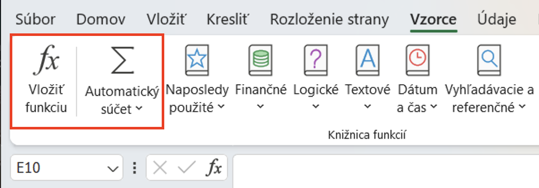 Ponuka Vložiť funkciu na karte Vzorce - Základy Microsoft Excel