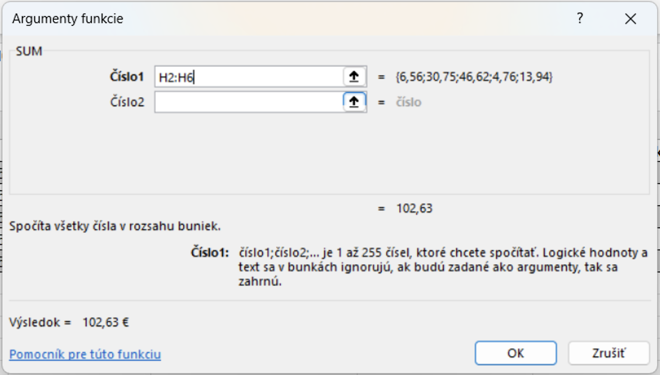 Dialógové okno Argumenty funkcie - Základy Microsoft Excel