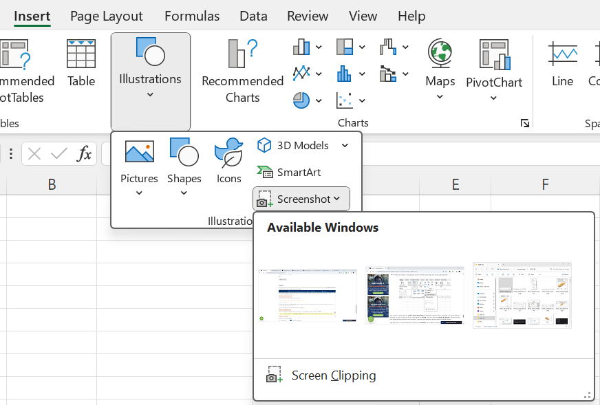 Výber obrazovky, ktorej snímka sa vloží do hárka - Základy Microsoft Excel