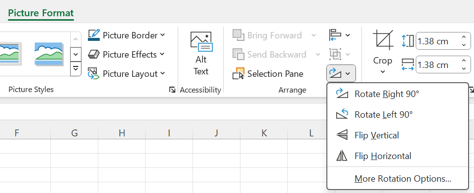 Karta Picture Format na otočenie obrázka - Základy Microsoft Excel