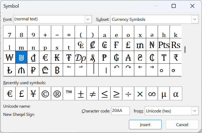 Ukážka vloženia symbolu do hárka - Základy Microsoft Excel