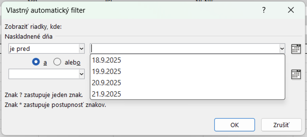 Filtrovanie údajov podľa kalendárneho dátumu - Základy Microsoft Excel
