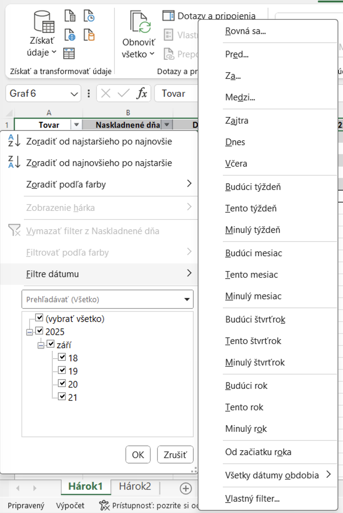 Ponuka Filtre dátumu v Exceli - Základy Microsoft Excel