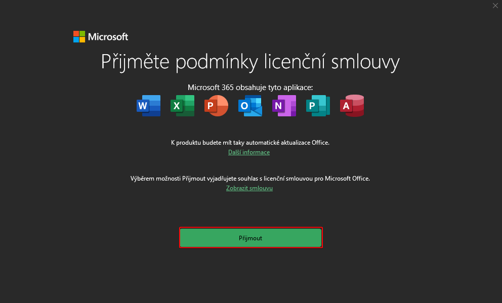 Súhlas s licenciovými podmienkami - Základy Microsoft Excel - Základy Microsoft Excel