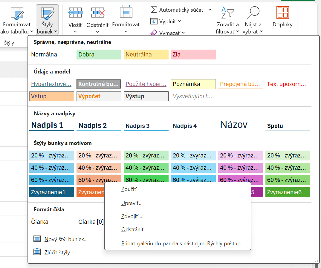Možnosť odstránenia vybraného štýlu - Základy Microsoft Excel