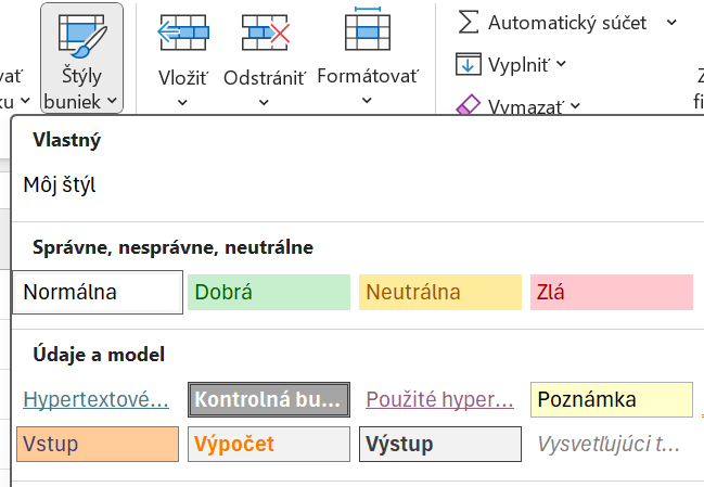 Ukážka novo uloženého štýlu v okne Štýly buniek - Základy Microsoft Excel
