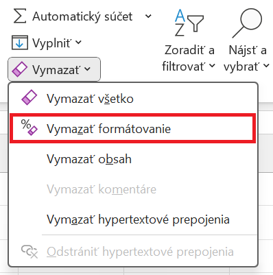 Odstránenie formátovania z karty Domov - Základy Microsoft Excel