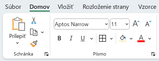 Sekcia Písmo na karte Domov - Základy Microsoft Excel