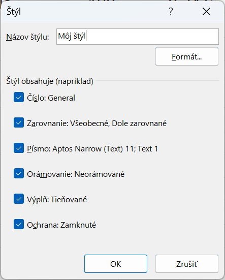 Okno na úpravu existujúceho alebo vytvorenie nového štýlu - Základy Microsoft Excel