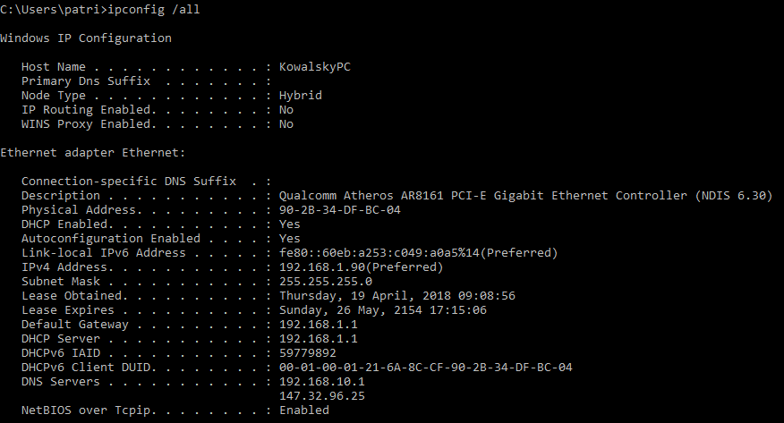 Zobrazenie MAC adresy - Sieťové technológie