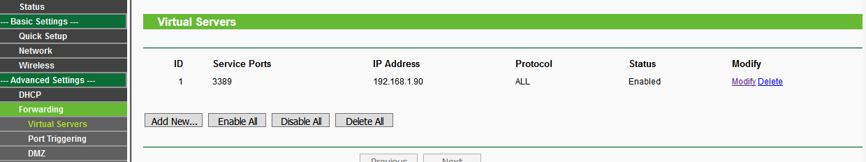 Konfigurácia Virtual Servers - Sieťové technológie