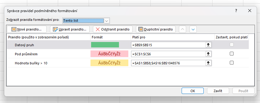 Správca pravidiel podmieneného formátovania v Exceli - Microsoft Excel pre pokročilých - Microsoft Excel pre pokročilých