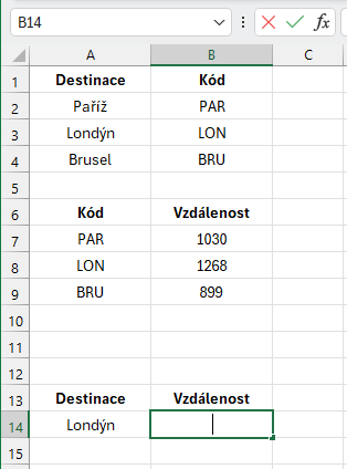Vnorené vyhľadávanie medzi dvoma tabuľkami – destinácie, kódy a vzdialenosti - Microsoft Excel pre pokročilých - Microsoft Excel pre pokročilých
