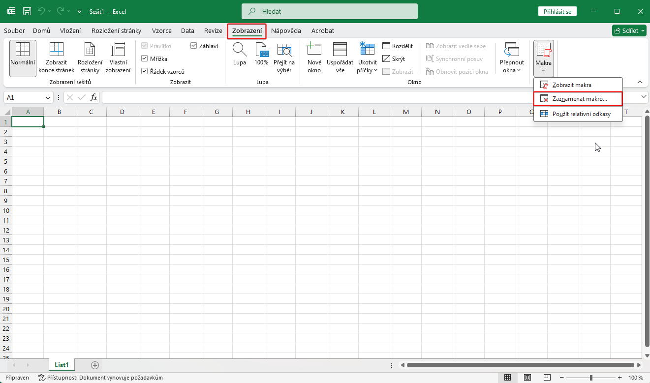 Ponuka nahrávania makier v Exceli - Microsoft Excel pre pokročilých - Microsoft Excel pre pokročilých